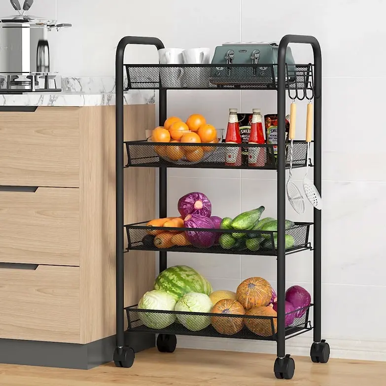 4 Tier Steel Multipurpose Storage Shelf Utility Cart Kitchen Trolley