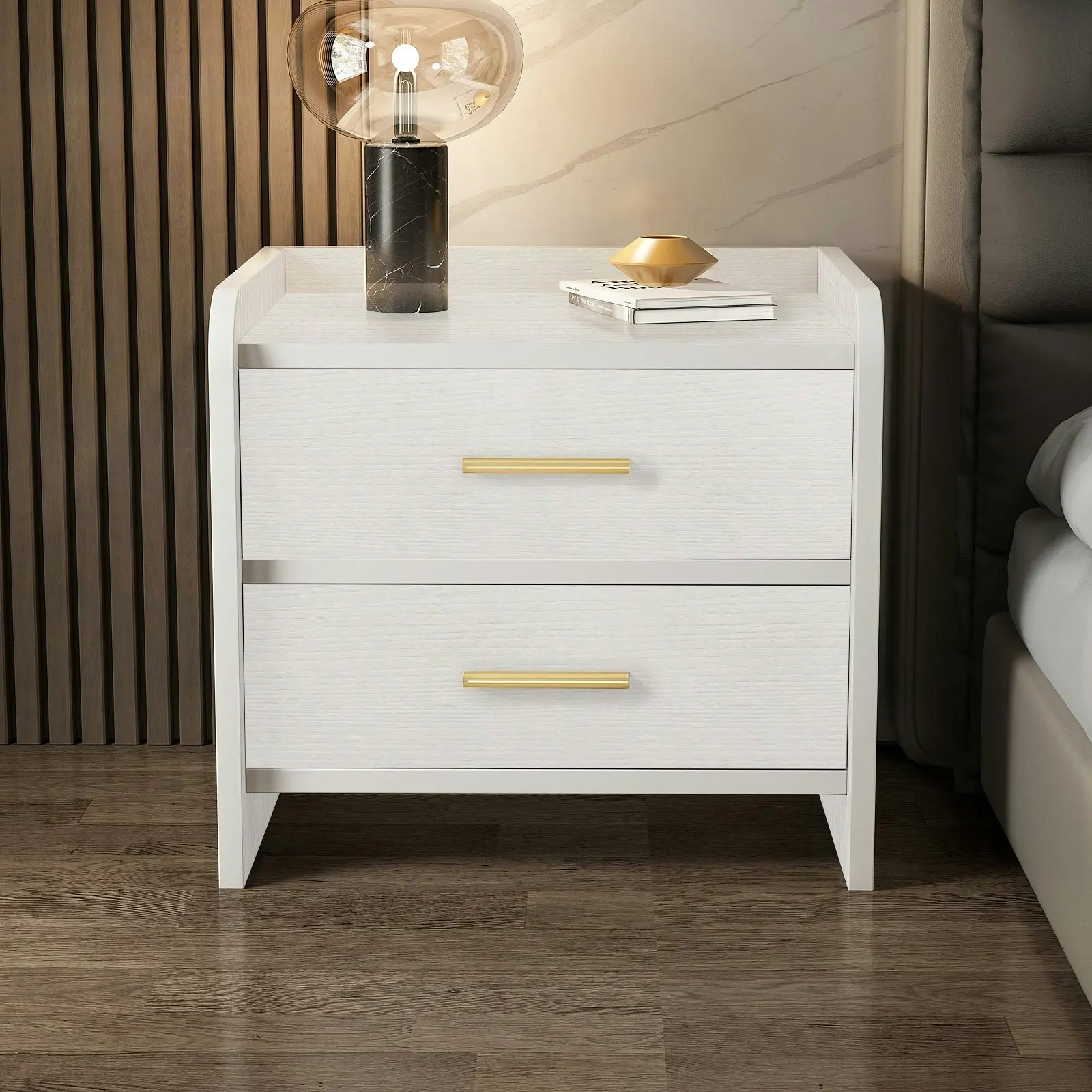 Serene 2-Drawer Bedside Table Nightstand (White)