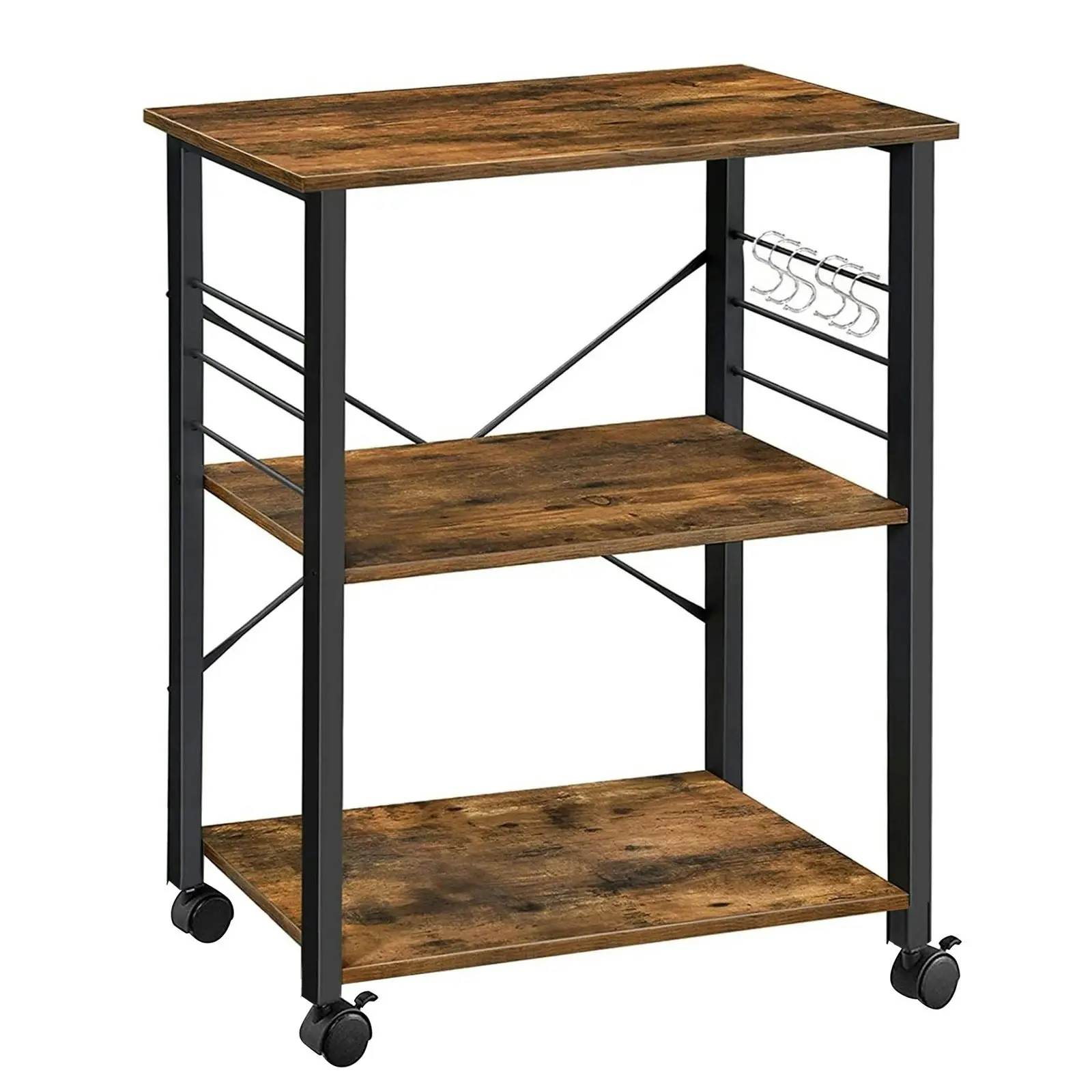 Atlas Heavy Duty Rustic Wood & Steel Multipurpose Utility Cart Storage Shelf Kitchen Trolley