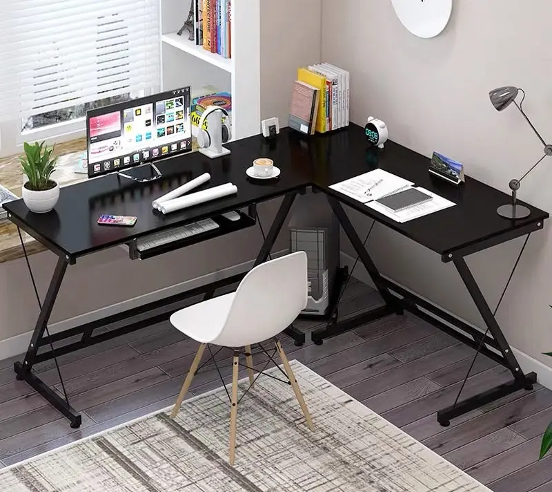 Oracle Corner Computer Desk Office Double Workstation (Black)