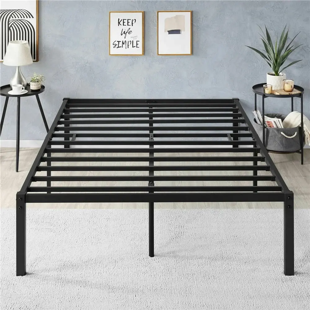 Titan Heavy Duty Metal Platform Bed Base Frame - Double Size, Black Steel