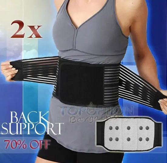 2 x Bio Waist Lower Back Support Magnetic Brace Pain Relief (BLACK)