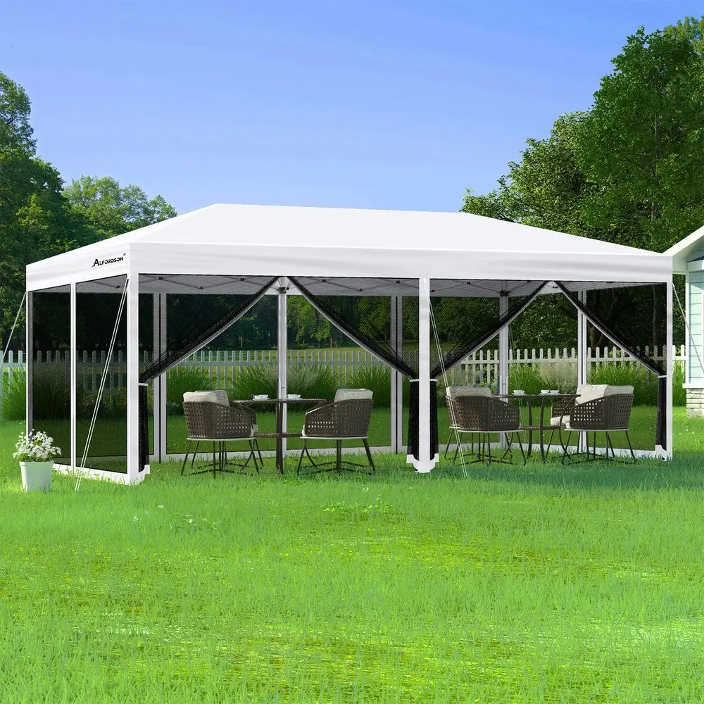 Alfordson Gazebo Pop Up Marquee 3x6 Outdoor Tent Party Camping Mesh Wall White