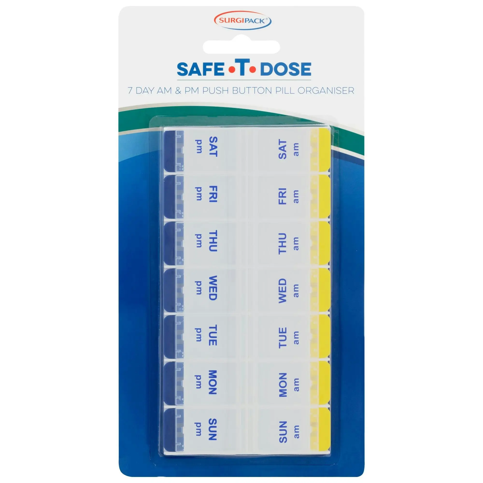 SurgiPack Safe-T-Dose AM/PM Pill Push Button Organiser