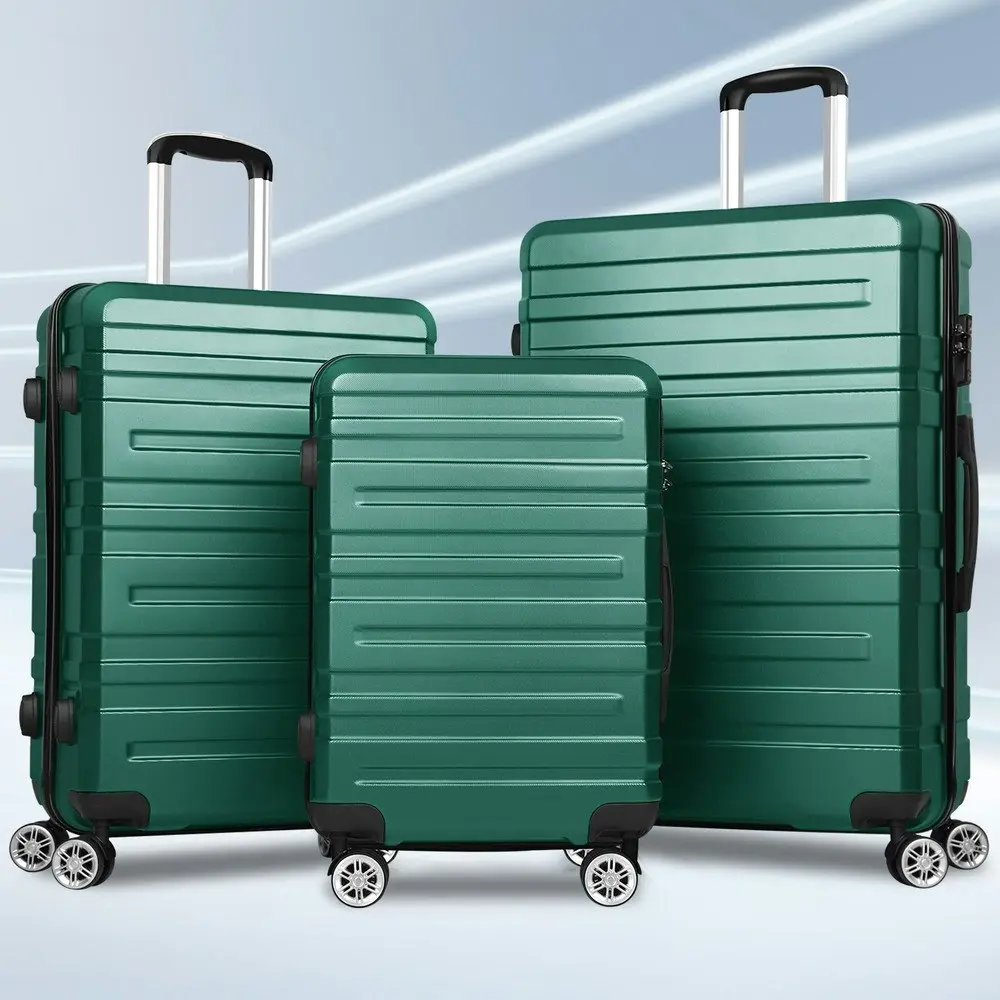 Alfordson Luggage 3PCS Set Suitcase Trolley TSA Carry on Hard Case Green