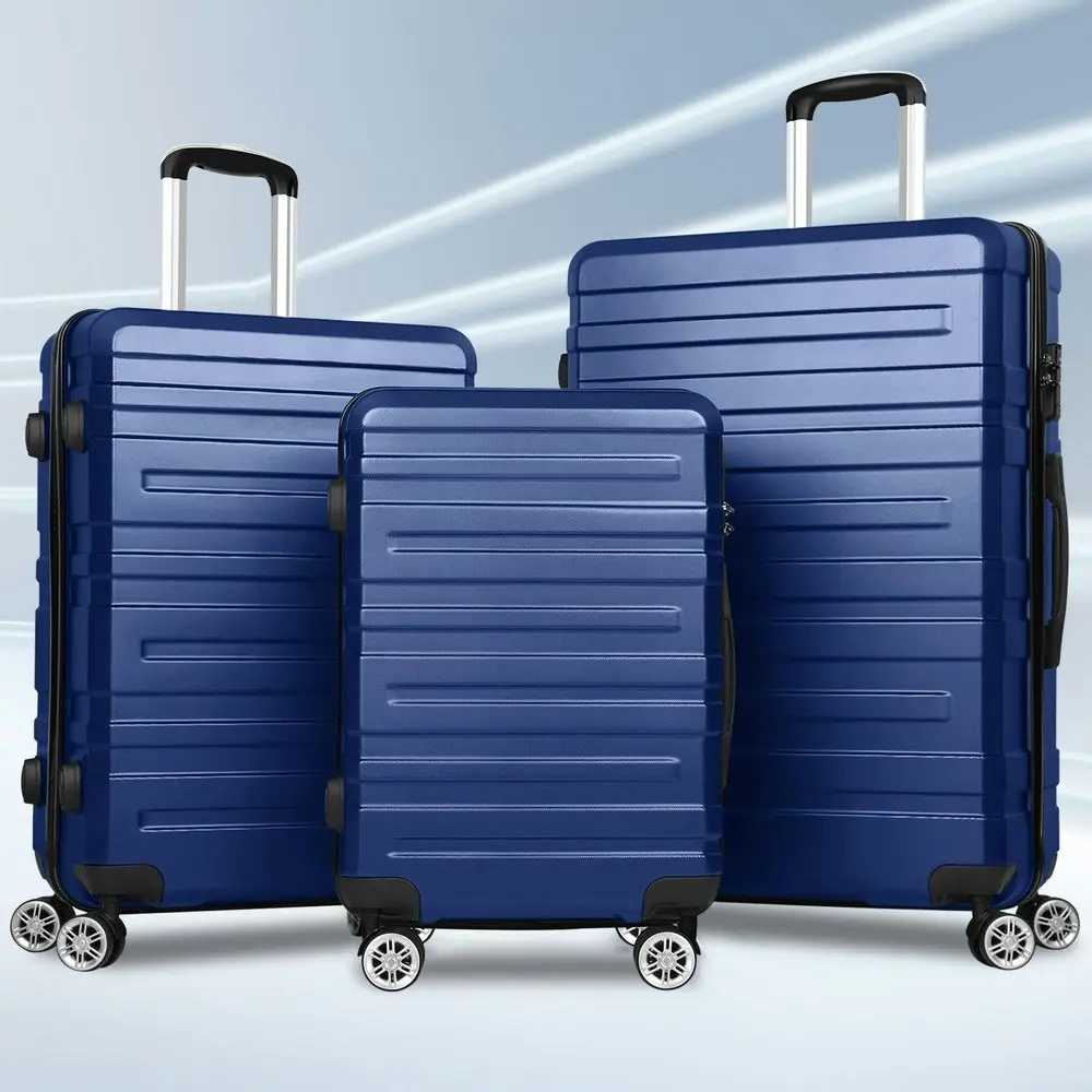 Alfordson Luggage 3PCS Set Suitcase Trolley TSA Carry on Hard Case Navy