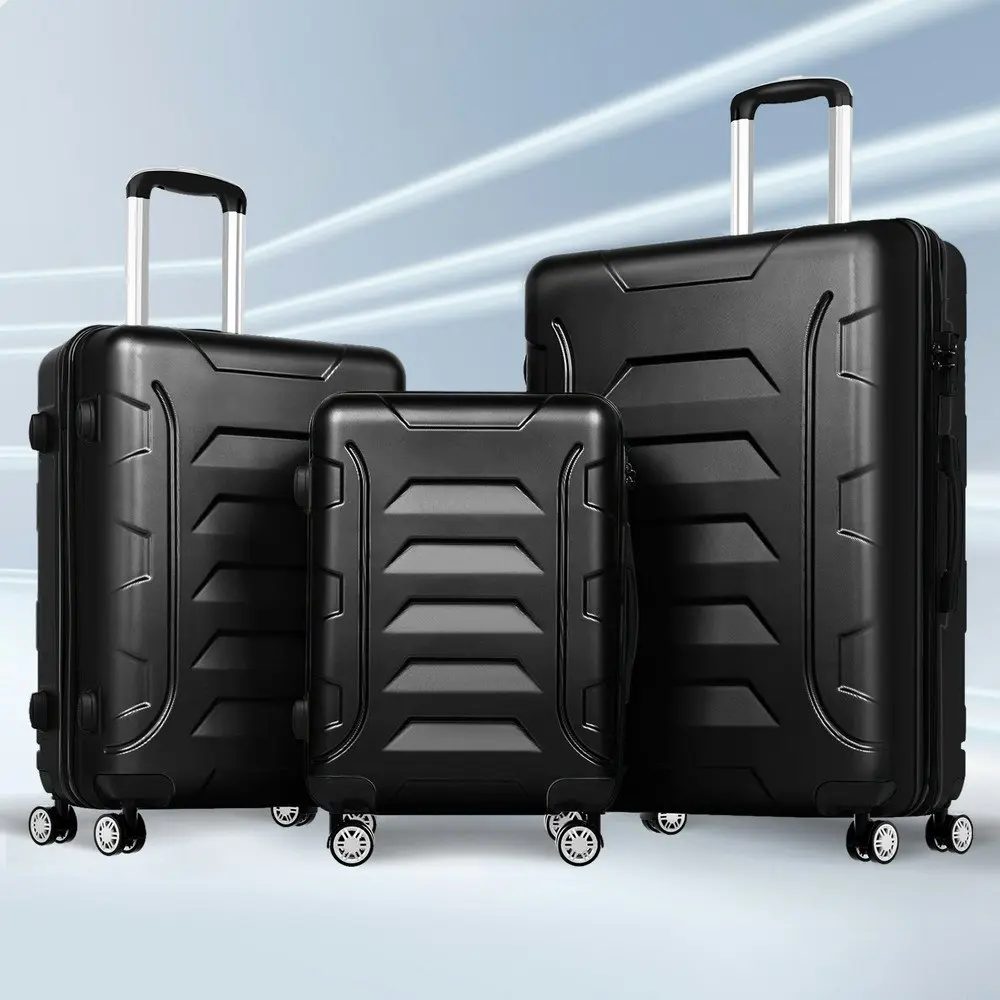 Alfordson 3PCS Luggage Suitcase Trolley Set Hard Case Travel Storage TSA Lock Dina Black