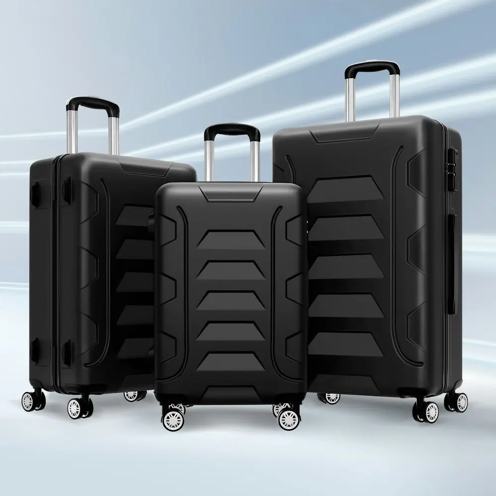 Alfordson 3PCS Luggage Suitcase Trolley Set Hard Case Travel Storage TSA Lock Dina Black