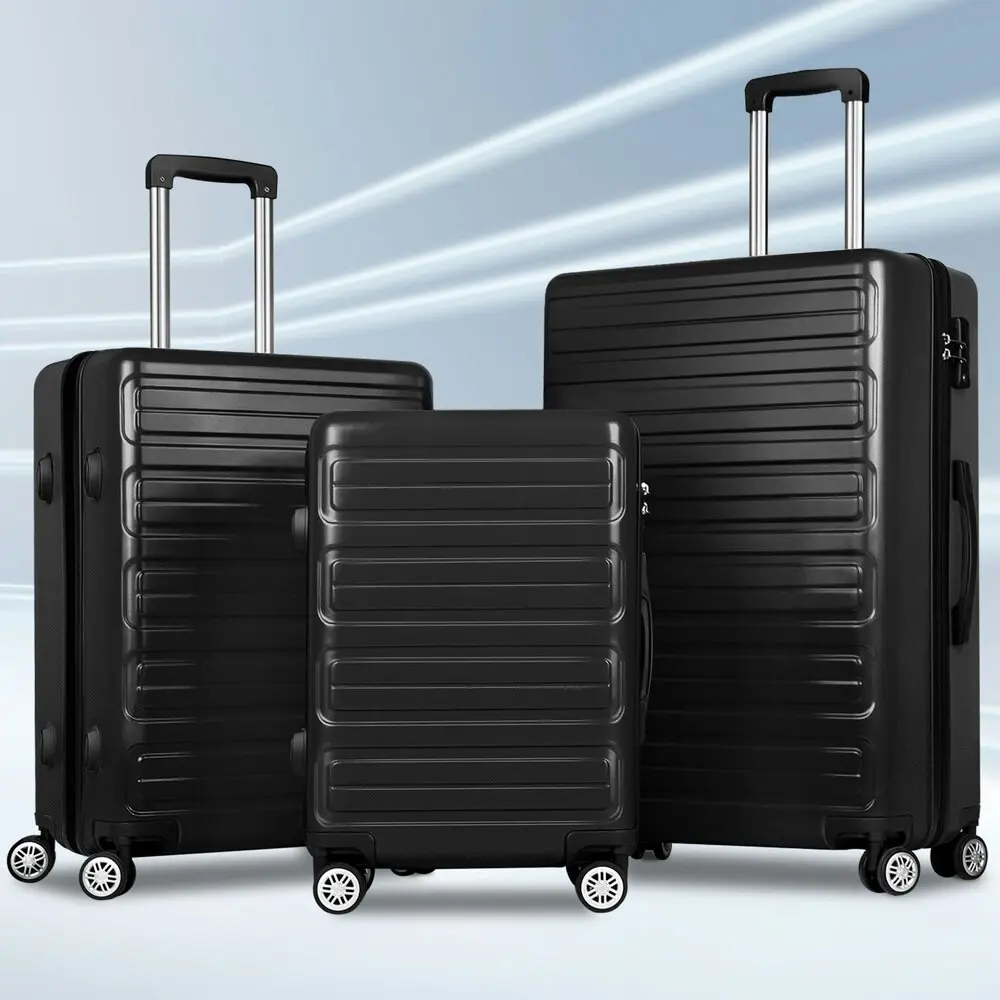 Alfordson 3PCS Luggage Suitcase Trolley Set Hard Case Travel Storage TSA Lock Oasis Black