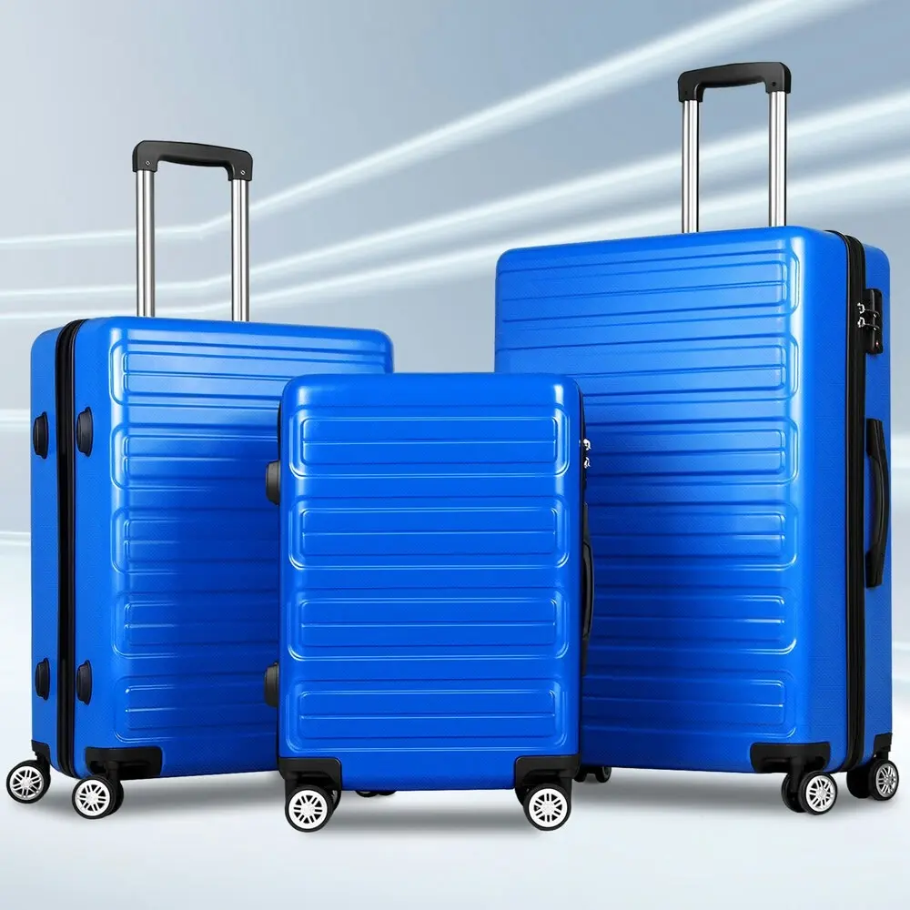 Alfordson Luggage 3PCS Set Suitcase Trolley TSA Carry on Hard Case Blue