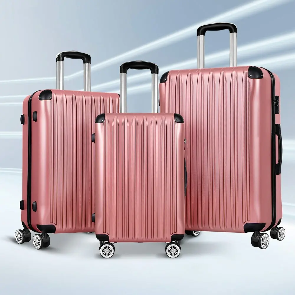 Alfordson Luggage 3PCS Set Suitcase Trolley TSA Carry on Hard Case Pink