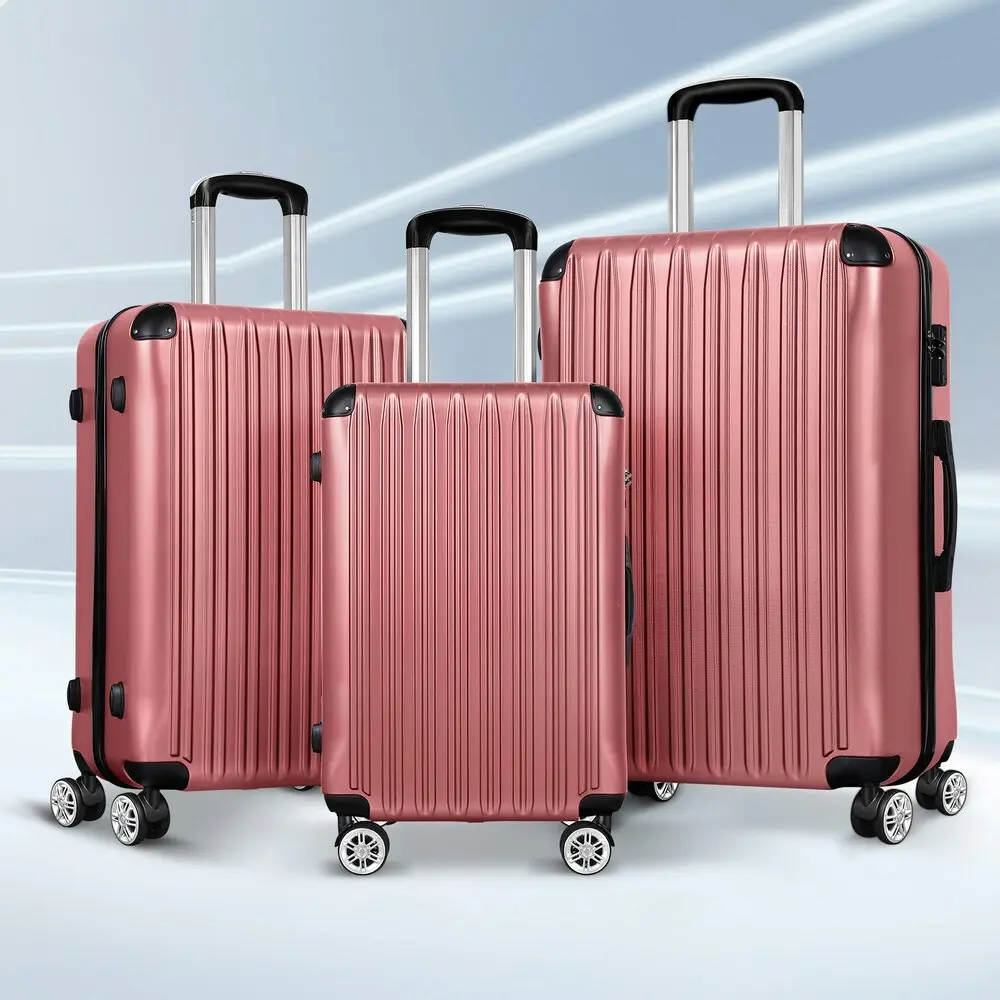 Alfordson Luggage 3PCS Set Suitcase Trolley TSA Carry on Hard Case Pink