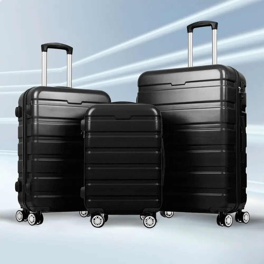 Alfordson Luggage 3PCS Set Suitcase Trolley TSA Carry on Hard Case Black