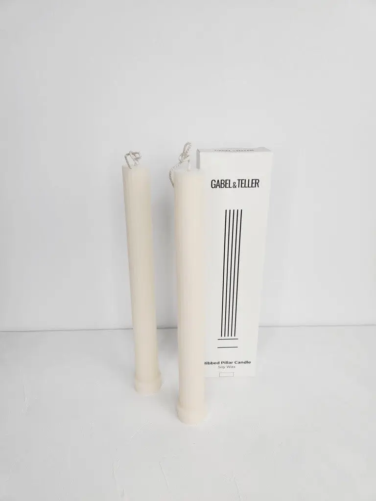 Gabel & Teller Tall Ribbed Pillar Candle 2pc - Ivory White