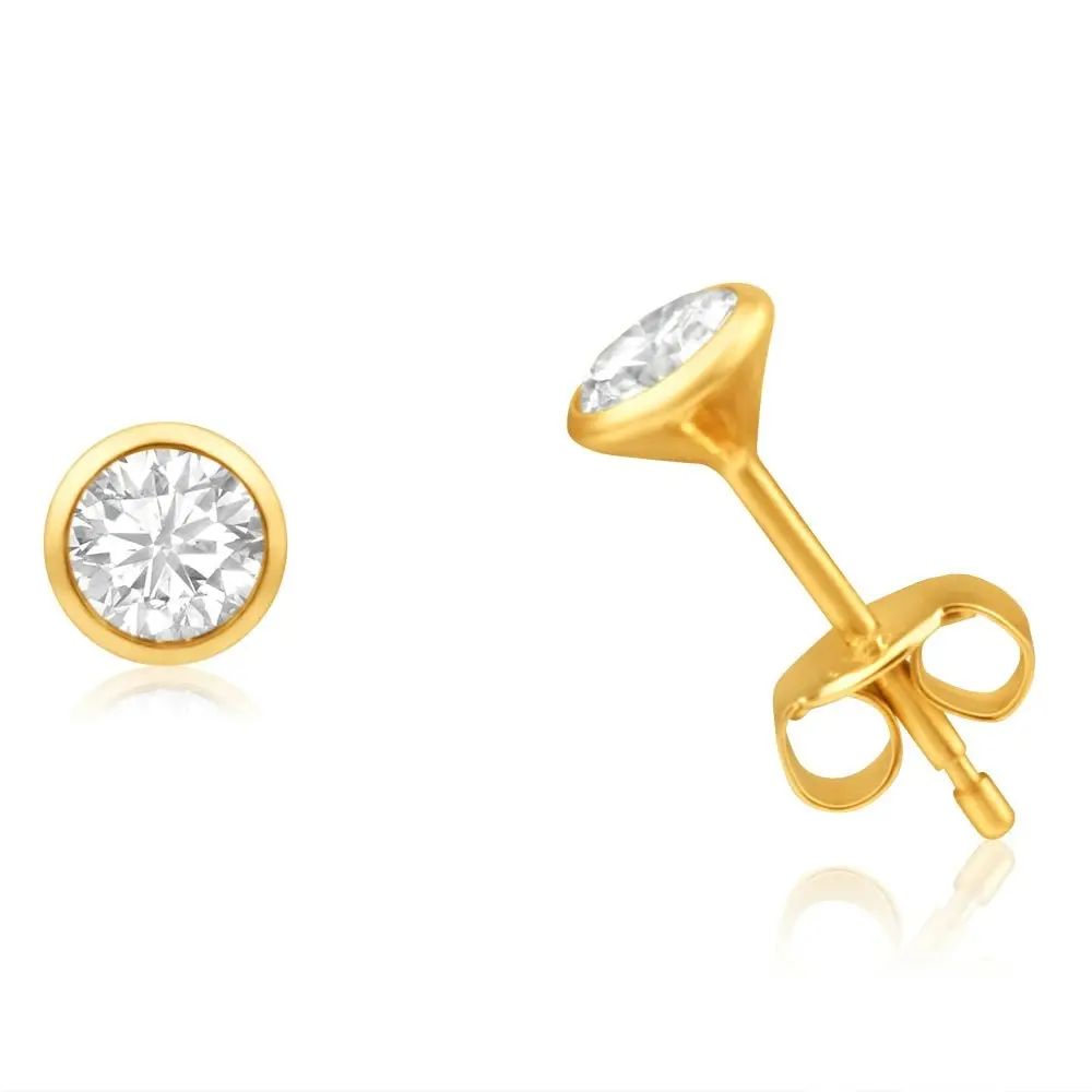 9ct Yellow Gold Cubic Zirconia 4mm Bezel Set Stud Earrings