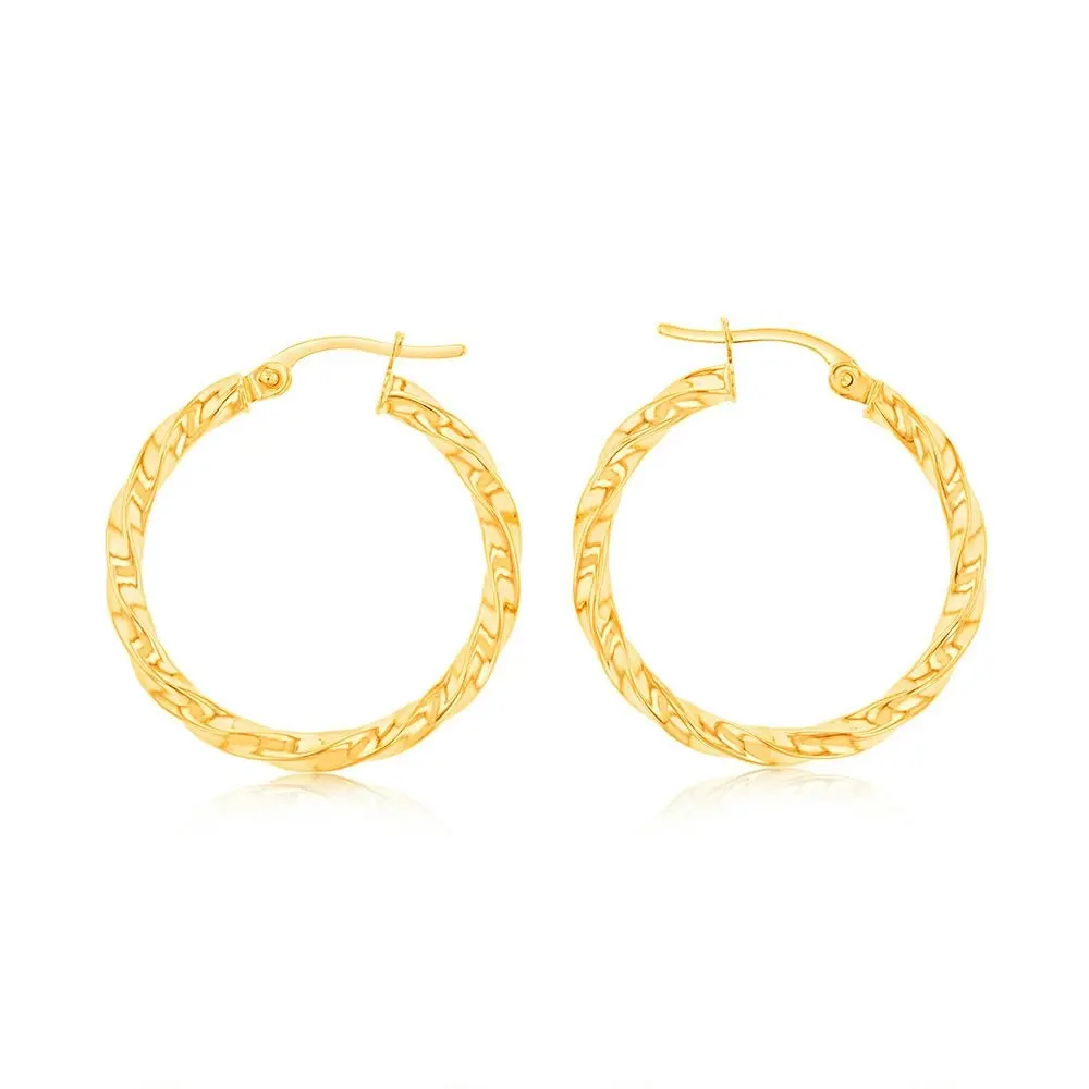 9ct Yellow Gold twist 20mm Hoops Earrings