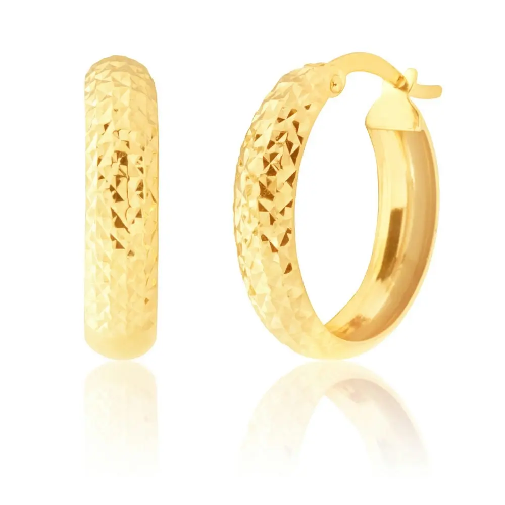 9ct Gold Diamond Cut Hoop Earrings