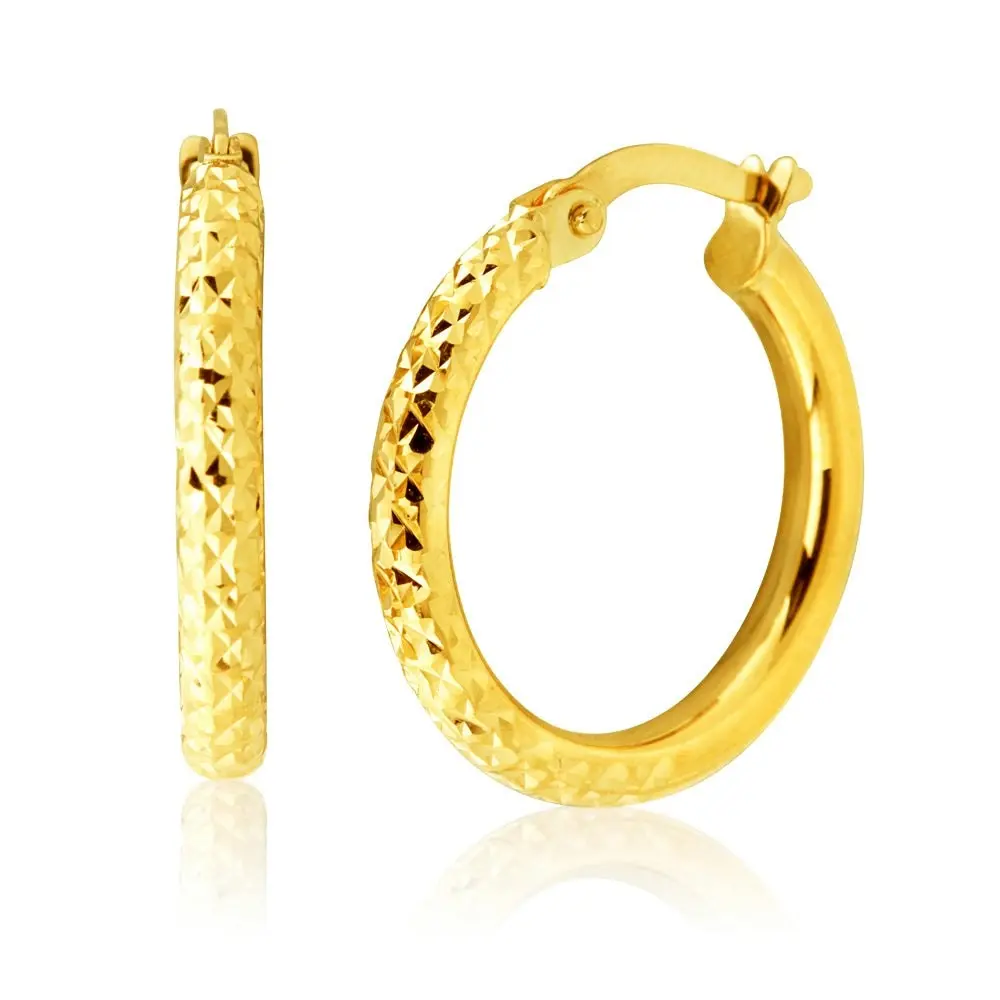 9ct Yellow Gold Diamond Cut Hoop Earrings