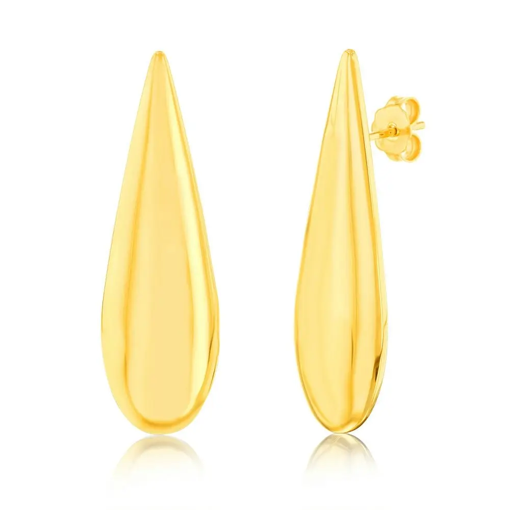 Sterling Silver Gold Plated Polished Large Tear Drop Stud Earrings