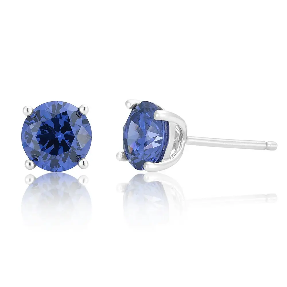 Sterling Silver Tanzanite Zirconia Stud Earrings