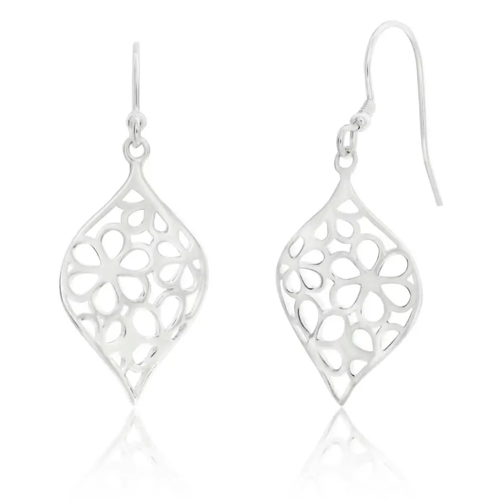 Sterling Silver Flower Cut Out Patterned Drop Earrings