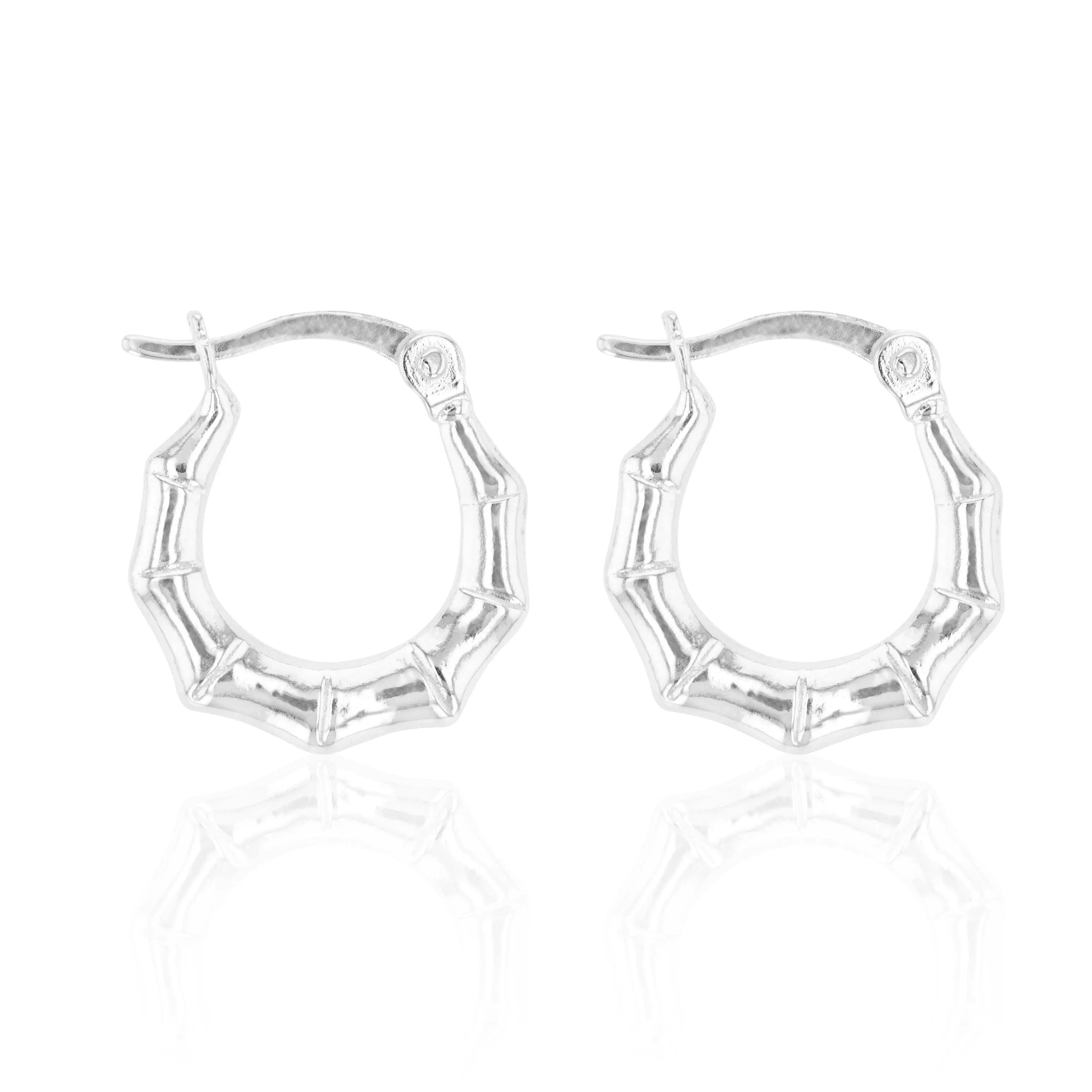 Sterling Silver 8.5mm Bamboo Hoop Earrings