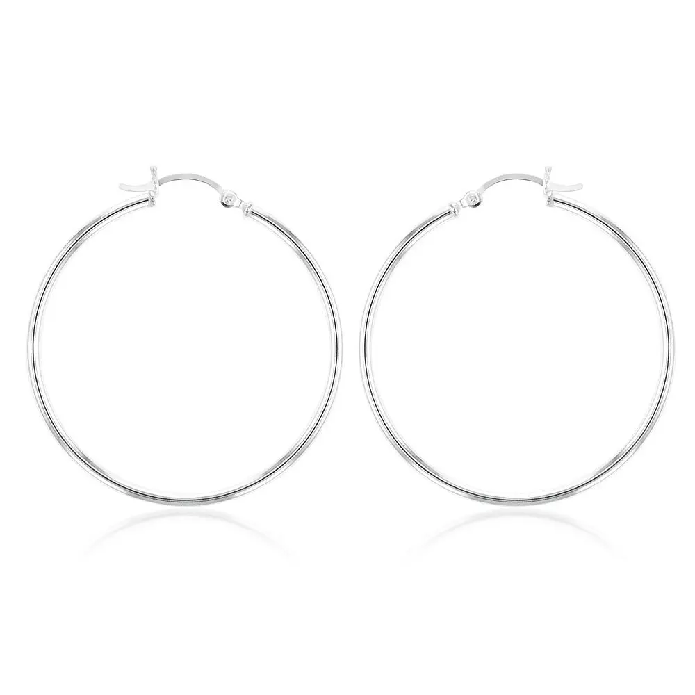 Sterling Silver Plain Round 40mm Hoop Earrings