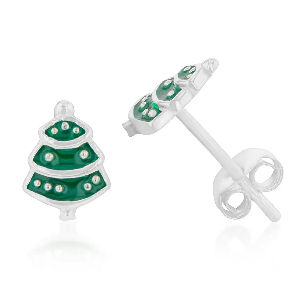 Sterling Silver Christmas Tree Stud Earrings