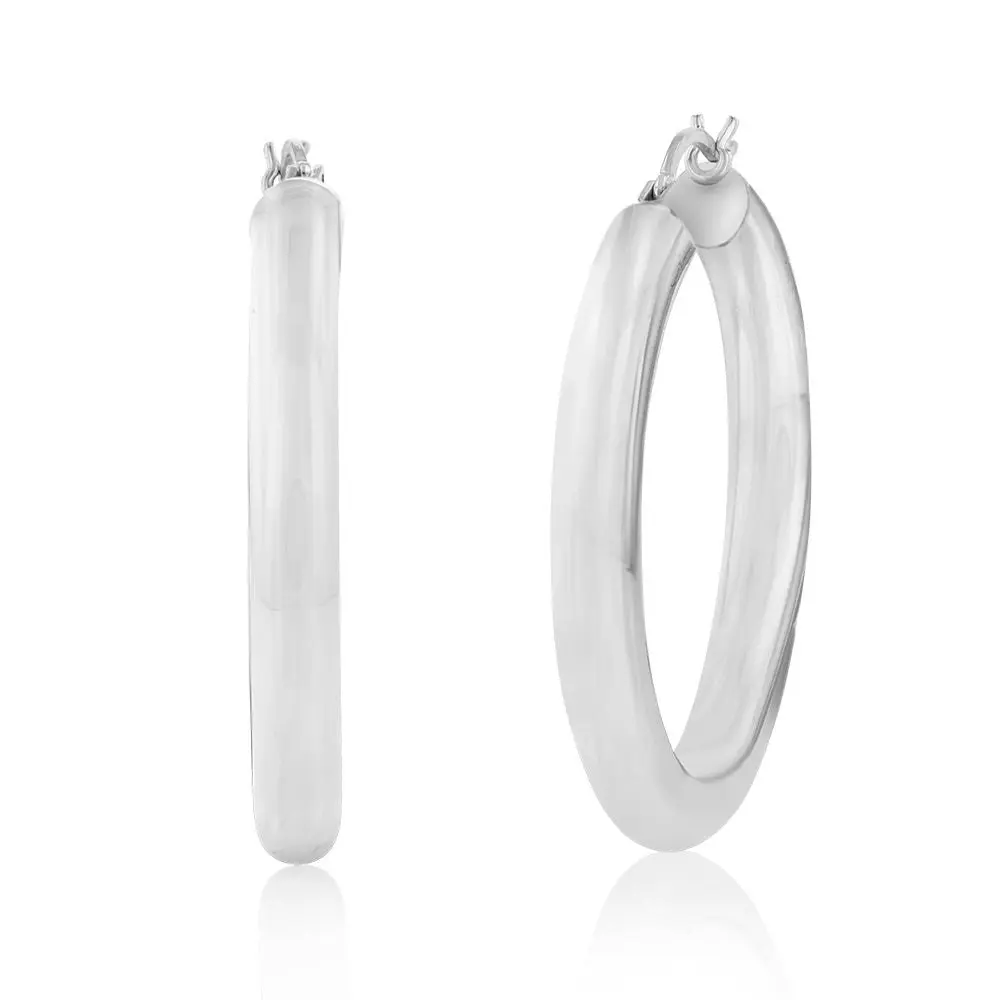 Sterling Silver Polished 30mm Hoop Earrings