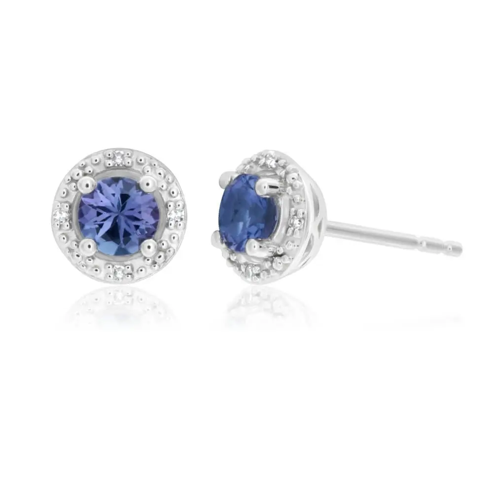 9ct White Gold Tanzanite and Diamond Stud Earrings