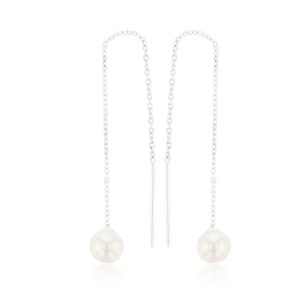 Sterling Silver Freshwater Pearl Drop Threader Earrings