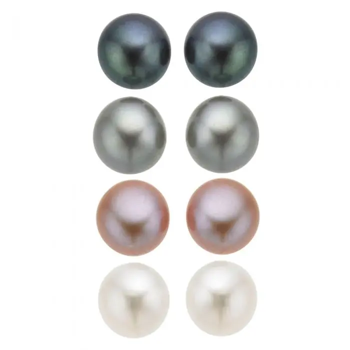 Mixed Colour Freshwater Pink White Grey Pearl Earring Stud Set