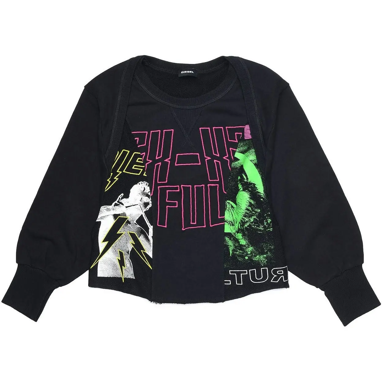 Diesel Girls Black Sweater With Multicoloured Design