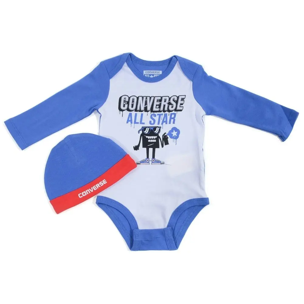 Converse Babies Beanie & Long Sleeve Bodysuit Set - Electric Blue/ White/ Red