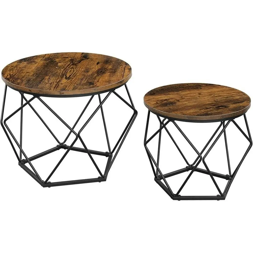 VASAGLE Steel Frame Coffee Tables 2-Piecese Set, Rustic Brown/Black