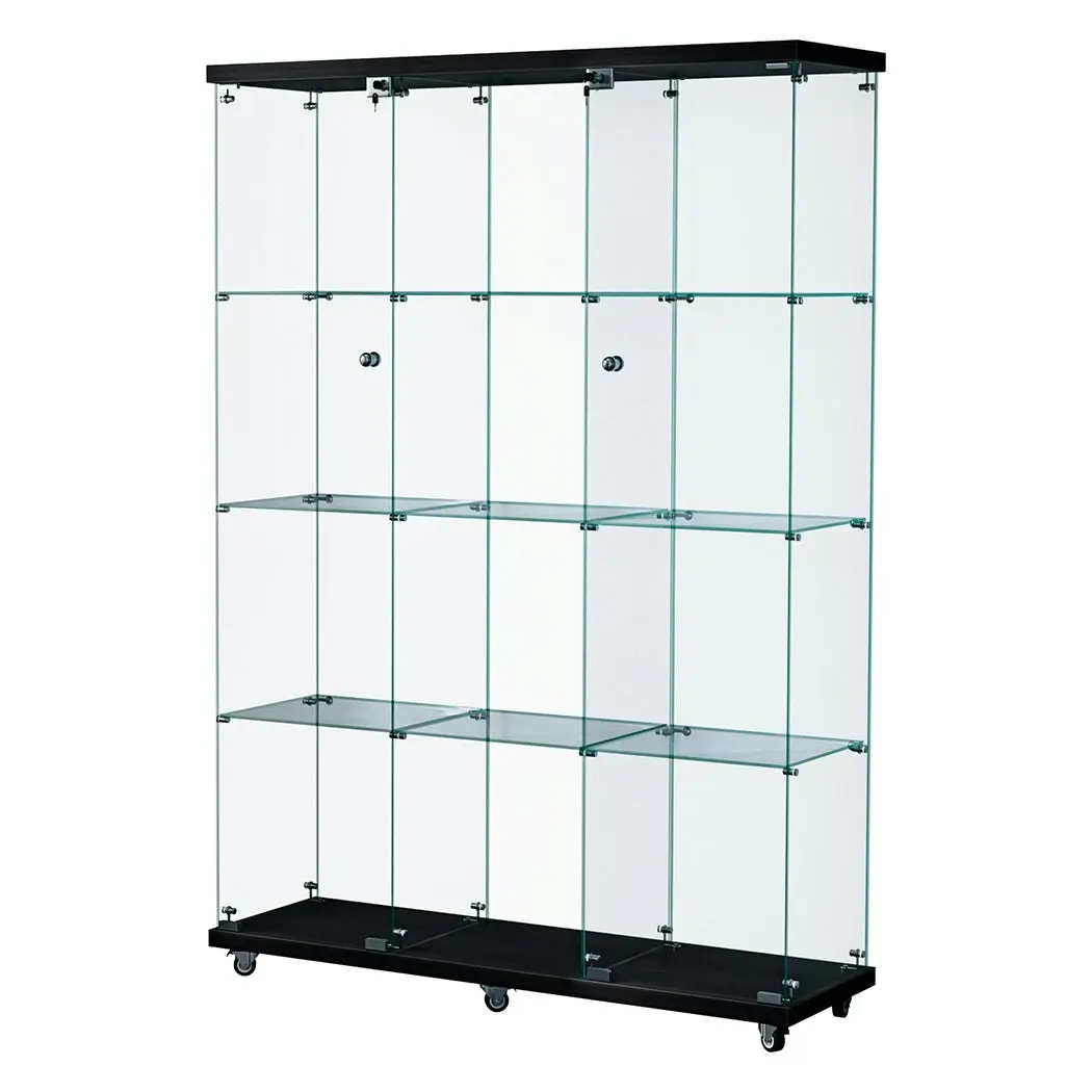 Stacked Wheeled Glass Display Cabinet Lockable Key Clear Showcase Storage 169cm