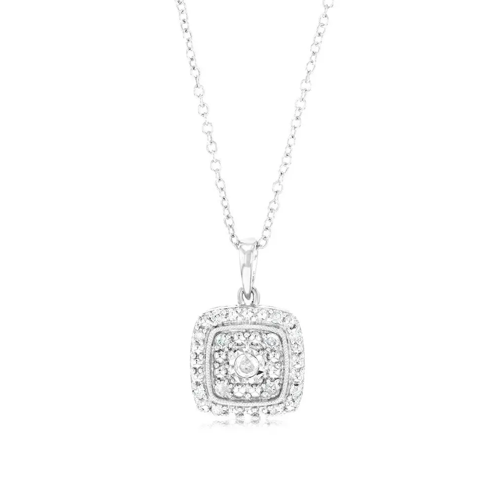 1/6 Carat Diamond Cushion Pendant in Sterling Silver