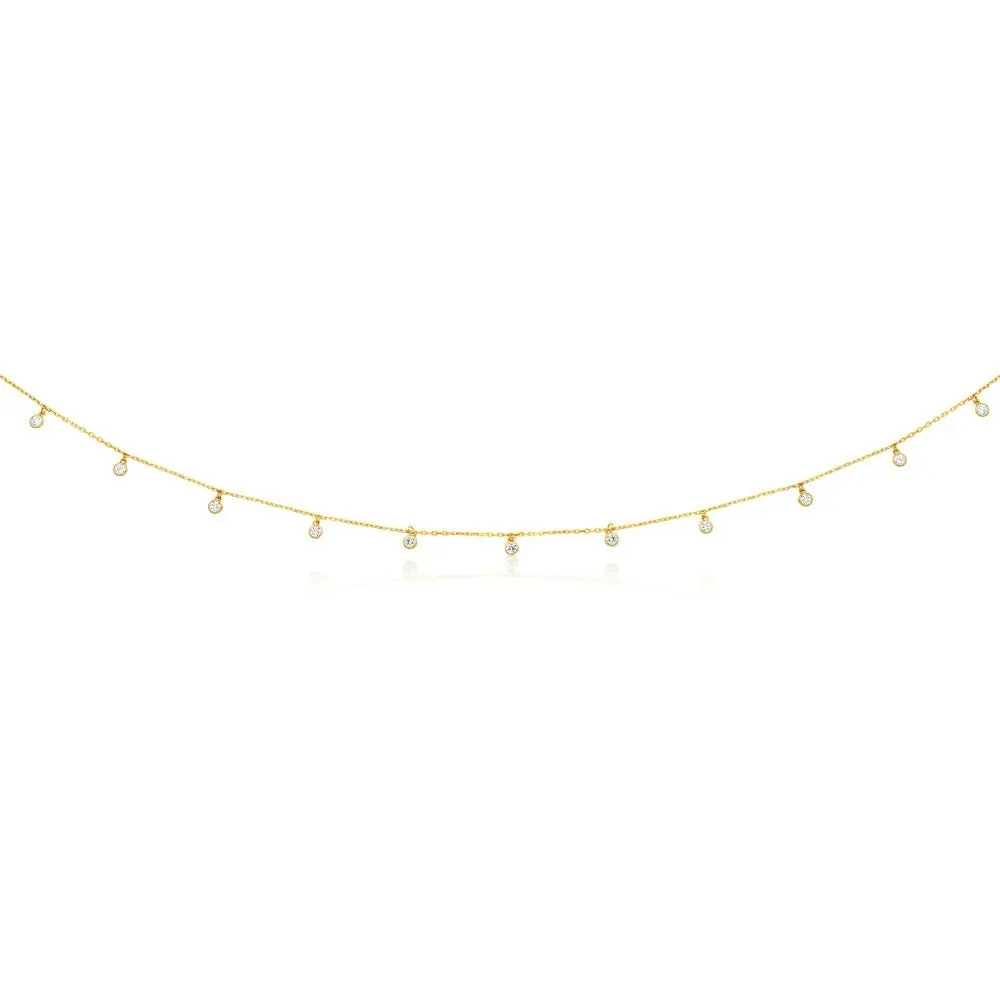 9ct Yellow Gold Chain with 11 Cubic Zirconias with Adjustable 38-40cm Length