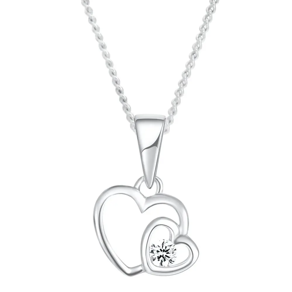 Sterling Silver Zirconia Double Heart Pendant