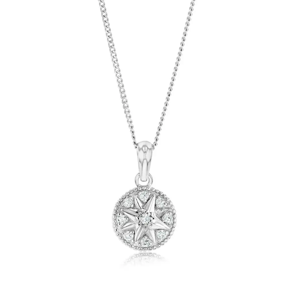 Sterling Silver Cubic Zirconia Star On Round Pendant