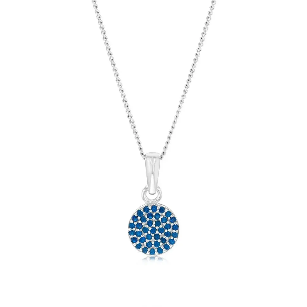 Sterling Silver Round Blue Zirconia Pendant