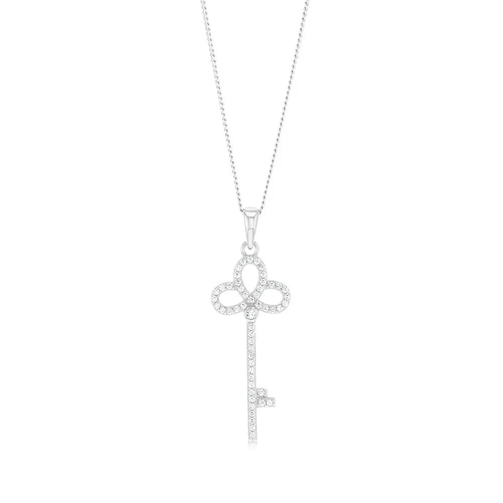 Sterling Silver White Cubic Zirconia Key Pendant