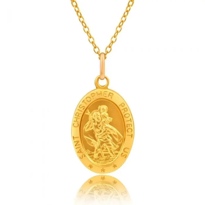 9ct Yellow Gold Oval St Christopher Pendant