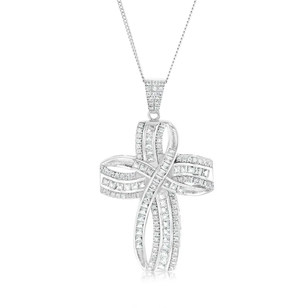 Sterling Silver Zirconia Fancy Cross Pendant