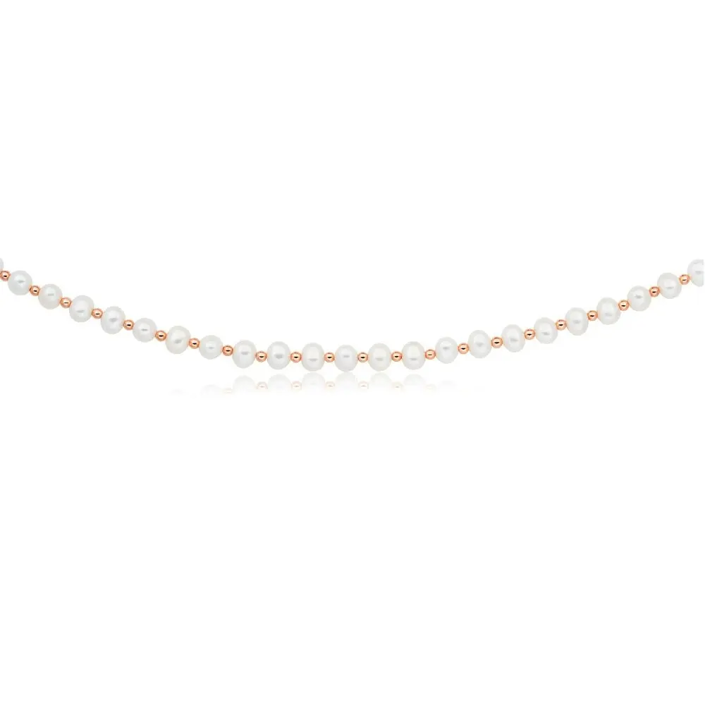 Freshwater Pearl and Rose Hematite Bead Strand with Rose Gold Plated Silver Clasp