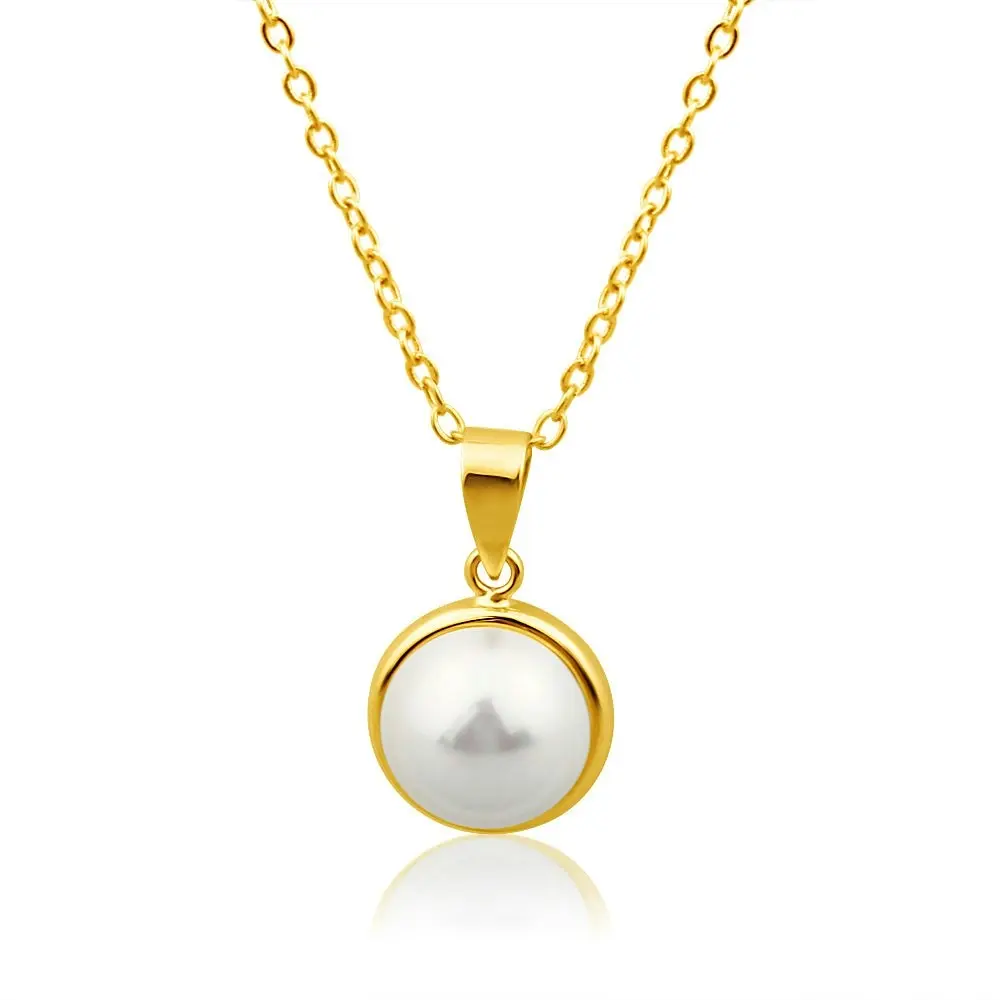 9ct Yellow Gold Simulated 9mm Pearl Pendant