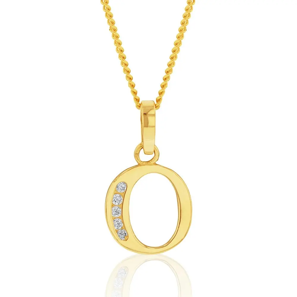 9ct Yellow Gold Initial O Zirconia Pendant