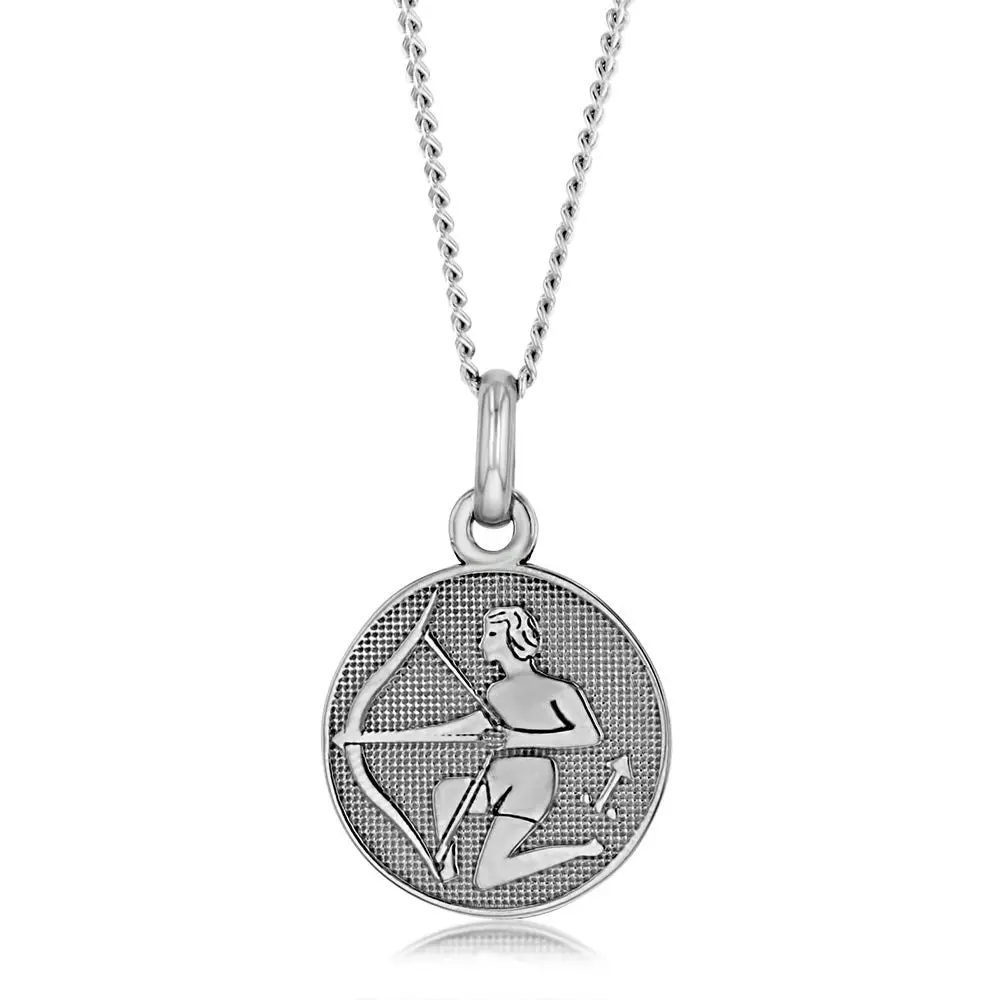 Sterling Silver Rhodium Plated Round Zodiac Sagitarius Pendant