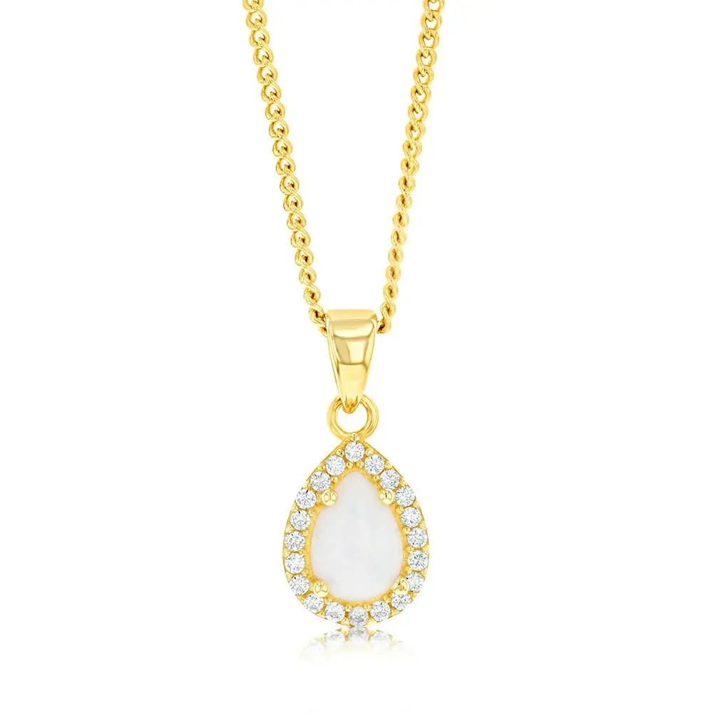 9ct Yellow Gold Cubic Zirconia Opal Pear Pendant