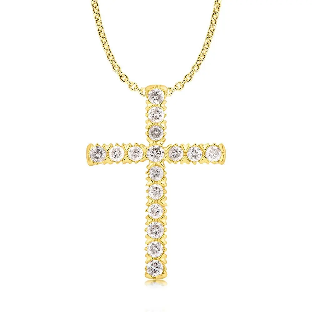 10ct Yellow Gold Diamond Cross Pendant Set with Brilliant Diamonds